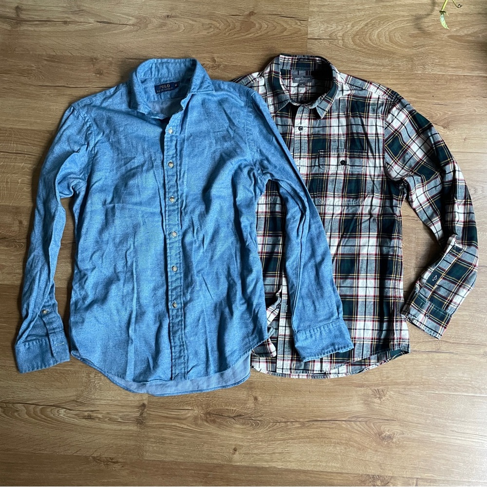Ralph Lauren Polo Button Down men blue light Denim Long Sleeve Shirt M & LL Bean